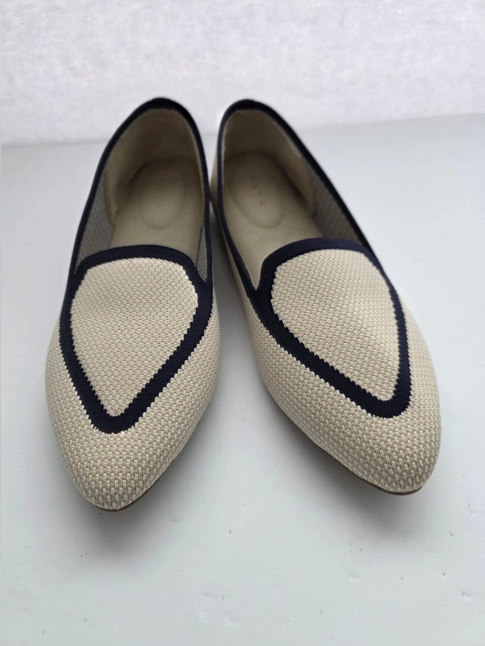 Birdies The Blackbird Eggshell Navy Flats Knit Woven Loafers Slip On Size 10